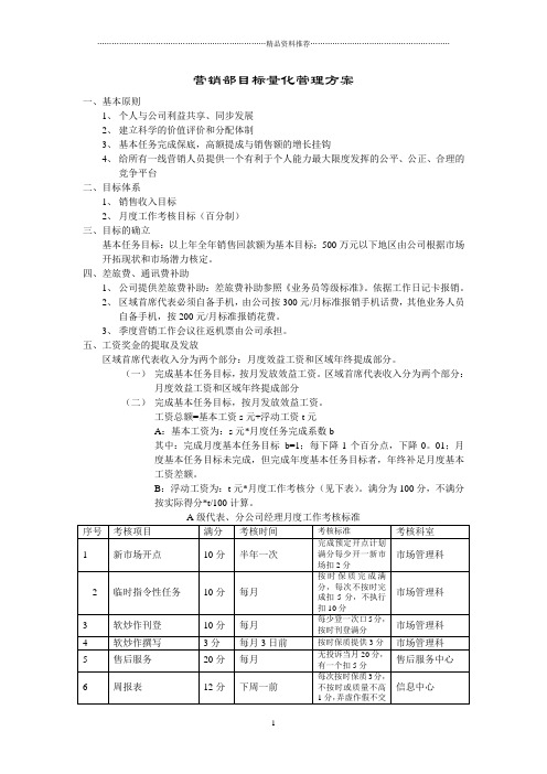 营销部目标量化管理方案