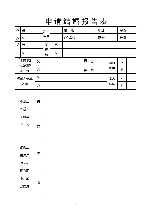 军人申请结婚报告表---函调表