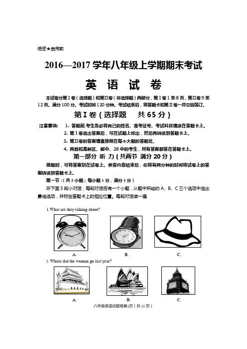 2016-2017学年八上英语期末试题(定)