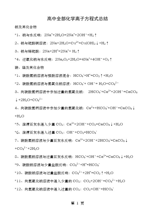 高中化学全部离子方程式大全总结高考必备