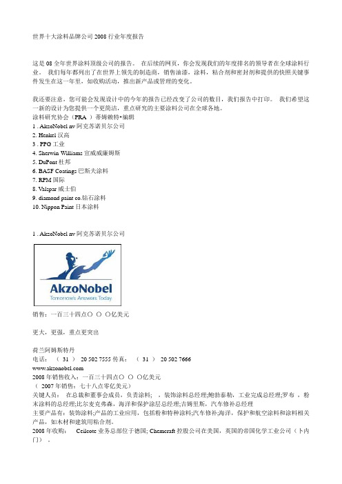 世界十大涂料品牌公司2008行业年度报告