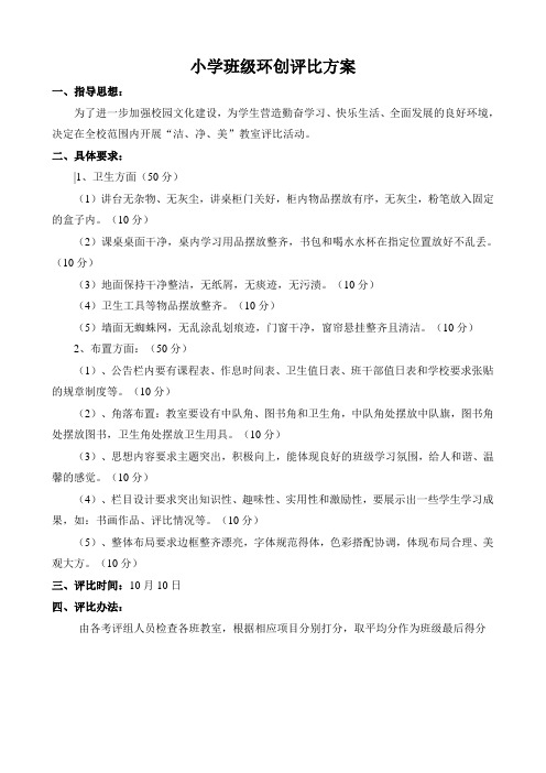 小学班级环创评比方案