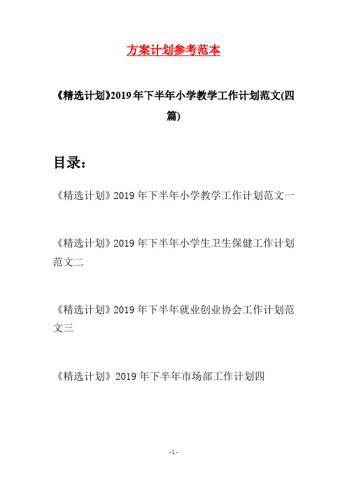 《精选计划》2019年下半年小学教学工作计划范文(四篇)
