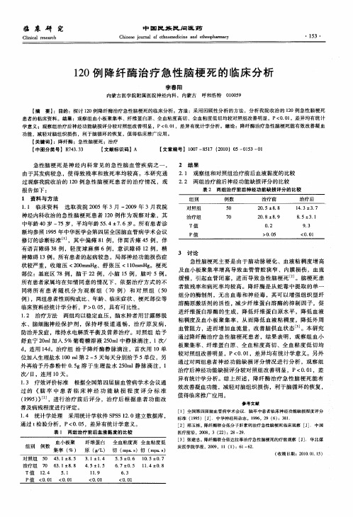 120例降纤酶治疗急性脑梗死的临床分析