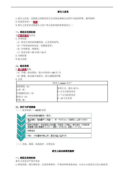 儿科护理学-新生儿疾病考点汇总