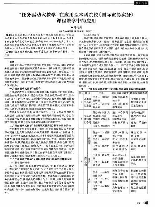 “任务驱动式教学”在应用型本科院校《国际贸易实务》课程教学中的应用