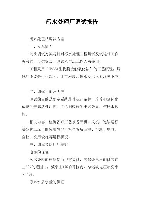 污水处理厂调试报告