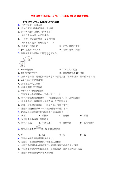 中考化学专项训练：金刚石、石墨和C60测试题含答案