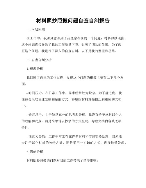材料照抄照搬问题自查自纠报告