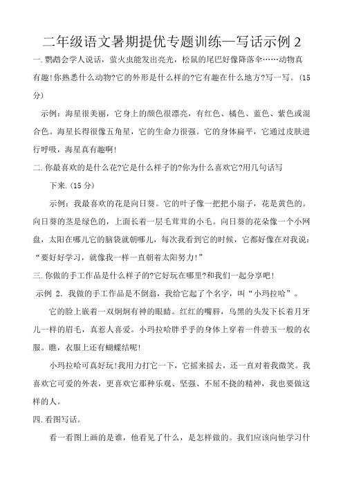 二年级语文暑期提优专题训练—写话示例2