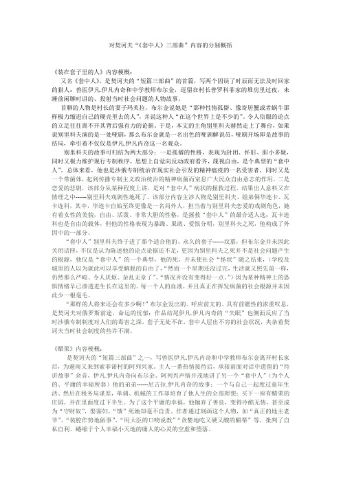 对契诃夫“《套中人》三部曲”内容的分别概括