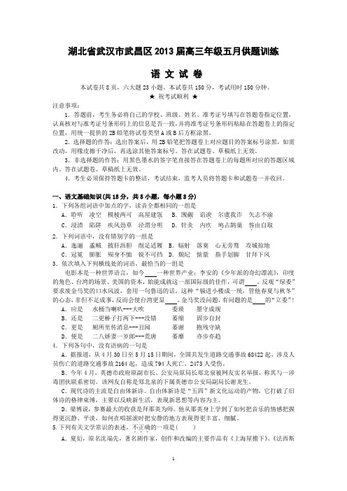 【语文】湖北省武汉市武昌区2013届高三五月供题训练试题