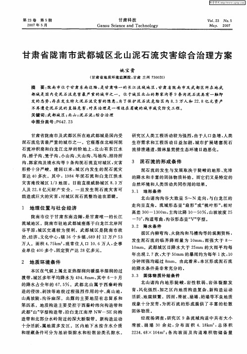 甘肃省陇南市武都城区北山泥石流灾害综合治理方案
