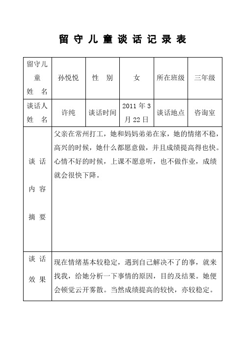 留 守 儿 童 谈 话 记 录 表