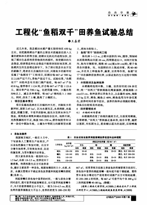 工程化“鱼稻双千”田养鱼试验总结