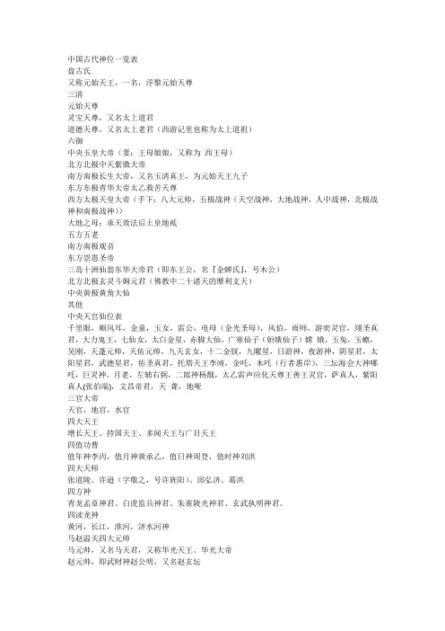 中国古代神位一览表