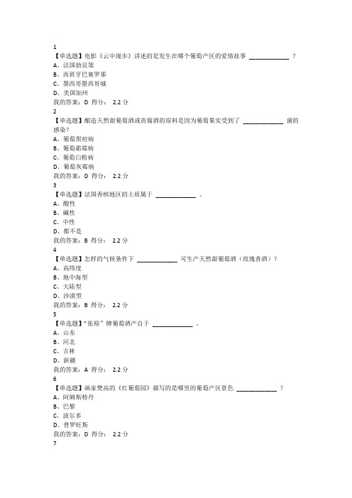 葡萄酒与西方文化作业第二章(2016年秋)