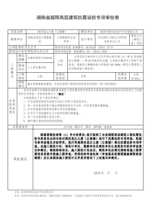 湖南省超限高层建筑抗震设防专项审查意见表