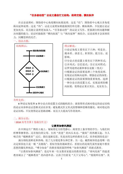“任务驱动型”议论文最佳行文结构：经纬交错、横拓纵伸