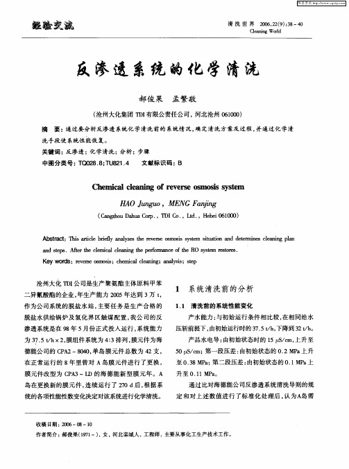 反渗透系统的化学清洗