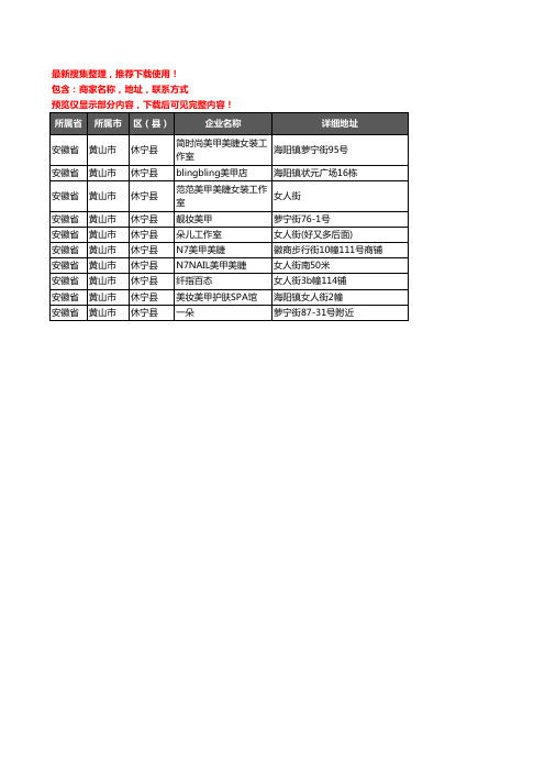 新版安徽省黄山市休宁县美甲企业公司商家户名录单联系方式地址大全10家