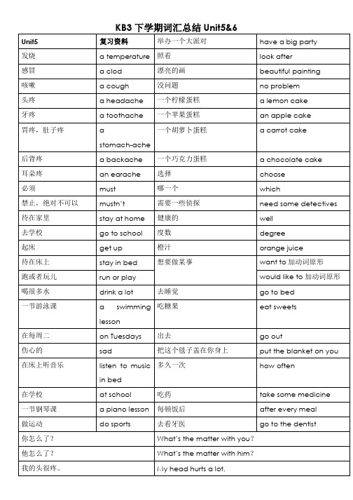 KB3词汇总结UNIT56