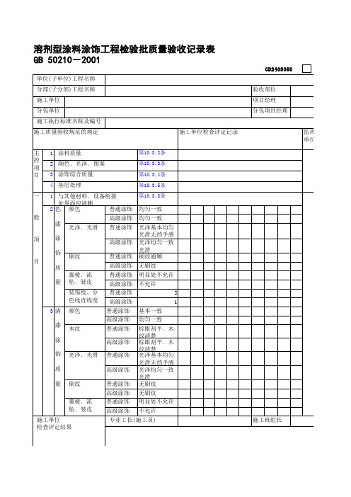 溶剂型涂料涂饰工程检验批质量验收记录表2