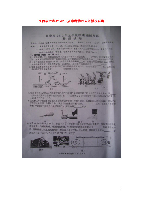 江西省宜市中考物理4月模拟试题(扫描版)
