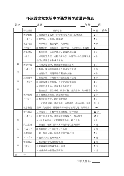 教学质量评估表 2