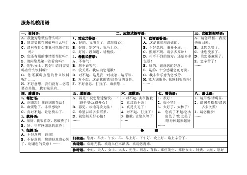 服务礼貌用语