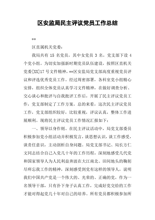 区安监局民主评议党员工作总结