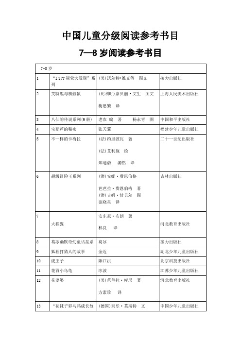 中国儿童分级阅读参考书目：7-8岁阅读参考书目
