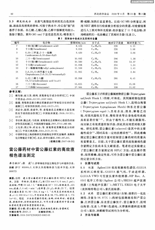 雷公藤药材中雷公藤红素的高效液相色谱法测定