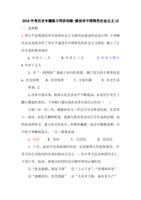 2019中考历史专题练习同步训练-建设有中国特色社会主义12