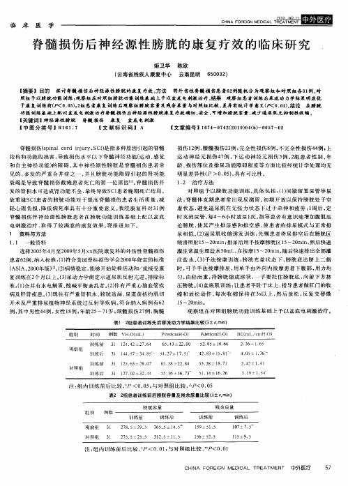 脊髓损伤后神经源性膀胱的康复疗效的临床研究