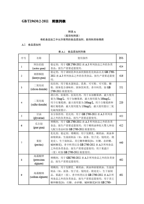 GBT19630.2附录A1食品添加剂