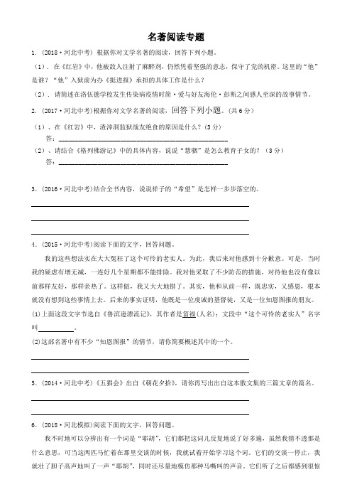 河北省2019年中考专题复习资料：名著阅读专题