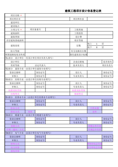 河北省图纸审查设计信息登记表