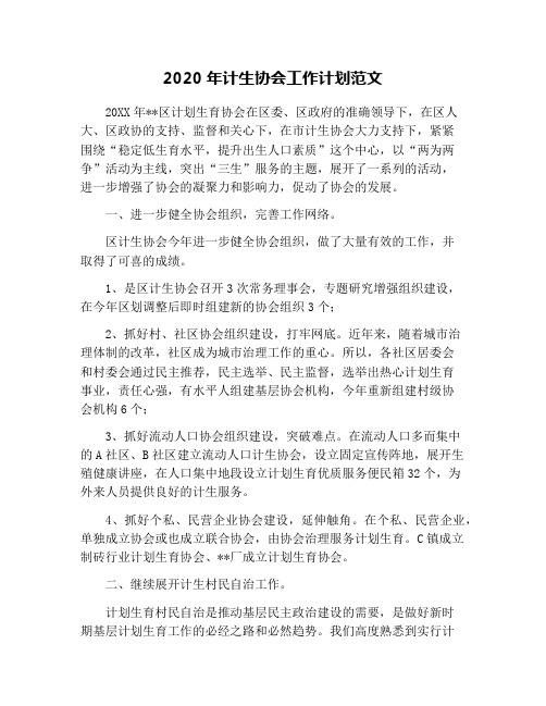 2020年计生协会工作计划范文