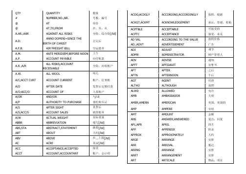 外贸常用缩写-字母排序版