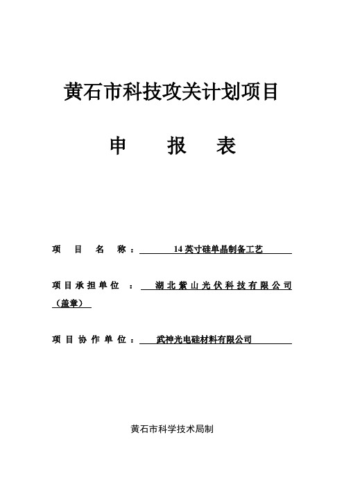 黄石市科技攻关项目申报表及可行性报告