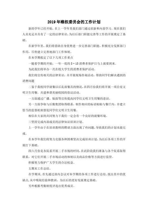 最新-2019年维权委员会的工作计划 精品