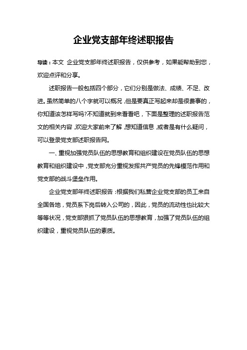 企业党支部年终述职报告