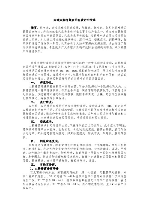 肉鸡大肠杆菌病的有效防治措施