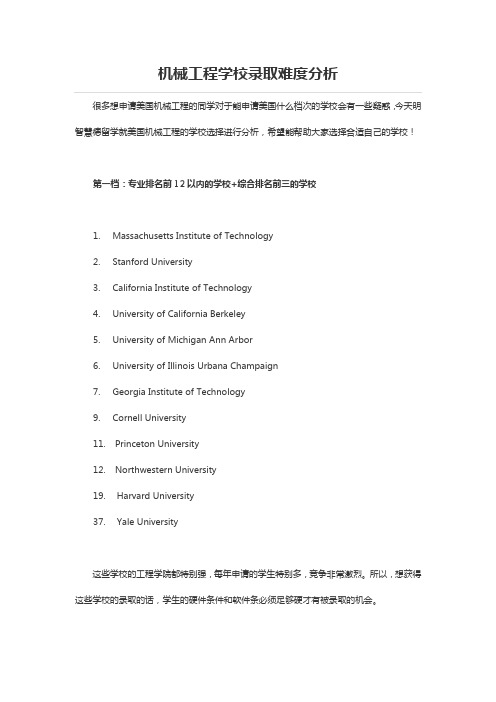 机械工程学校录取难度分析