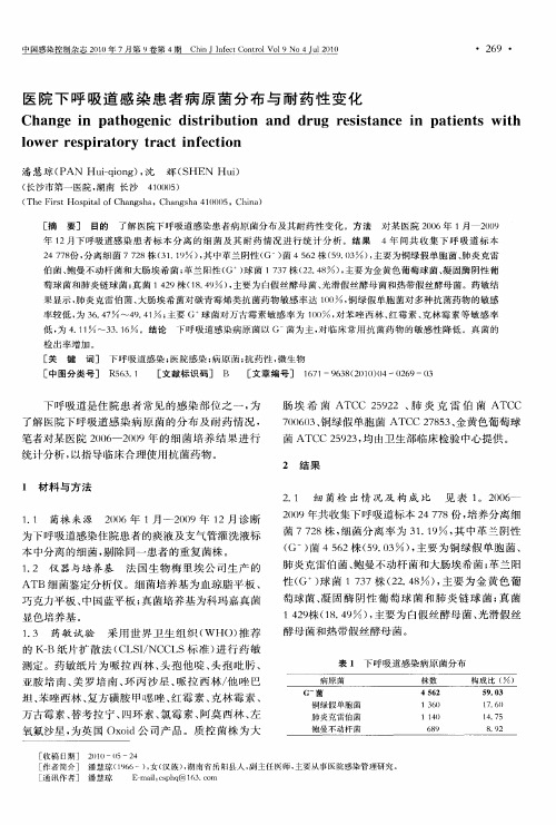 医院下呼吸道感染患者病原菌分布与耐药性变化