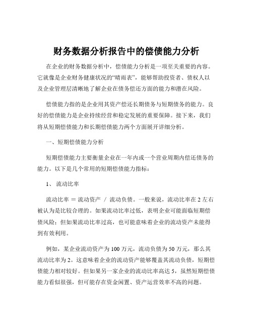 财务数据分析报告中的偿债能力分析