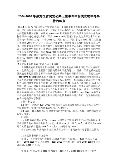 2004-2010年黑龙江省突发公共卫生事件中相关食物中毒事件的特点