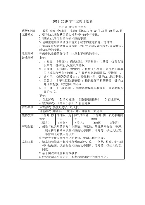 N1班周大表第七周10.22--10.25