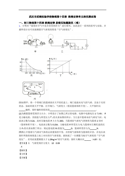 武汉市武钢实验学校物理第十四章 欧姆定律单元培优测试卷